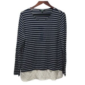 LAUREN Ralph Lauren  navy blue white striped top size XL GUC..